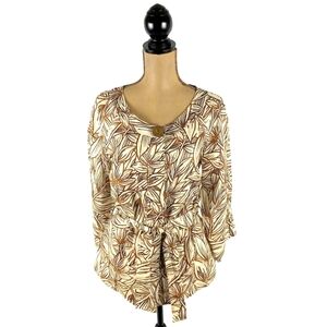 Women's Rafaella Hidden Placket Button Down Linen Tunic Top w/ Tie Belt, Size L